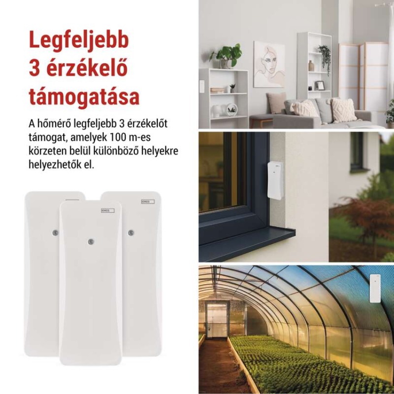 Digitális hőmérő páratartalom-mérővel, vezeték nélküli érzékelővel, óra, dátum E0558W