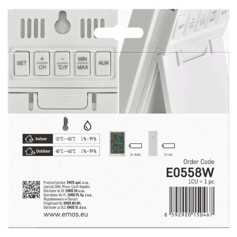 Digitális hőmérő páratartalom-mérővel, vezeték nélküli érzékelővel, óra, dátum E0558W
