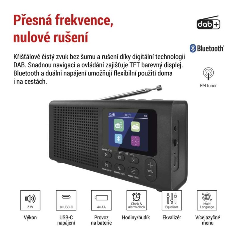 Přenosné rádio s Bluetooth, DAB / DAB+ / FM, černé