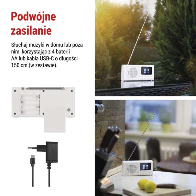 Przenośne radio z Bluetooth, DAB / DAB+ / FM, białe