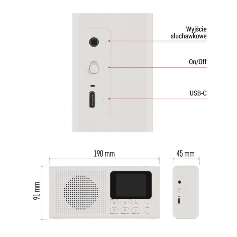 Przenośne radio z Bluetooth, DAB / DAB+ / FM, białe