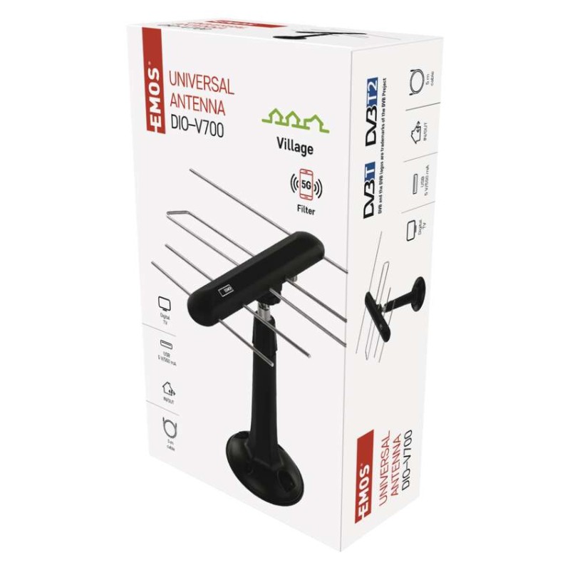 Univerzális antenna EM-DIO3, 0–80 km, DVB-T2, LTE/4G/5G szűrő