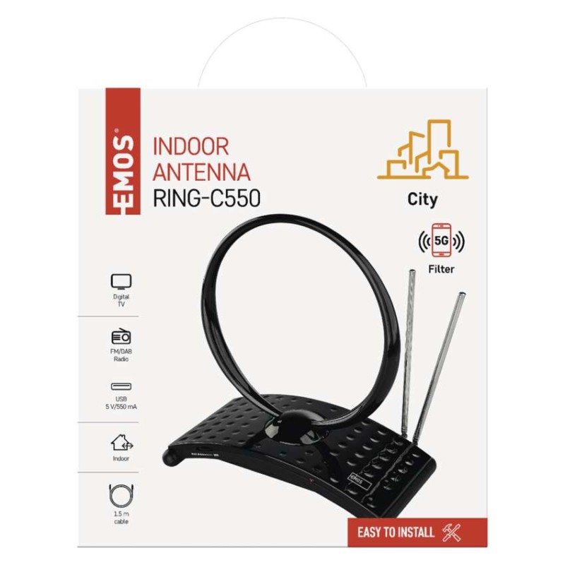 Szobaantenna CITY RING-C550, DVB-T2, DAB, FM, LTE/4G/5G szűrő