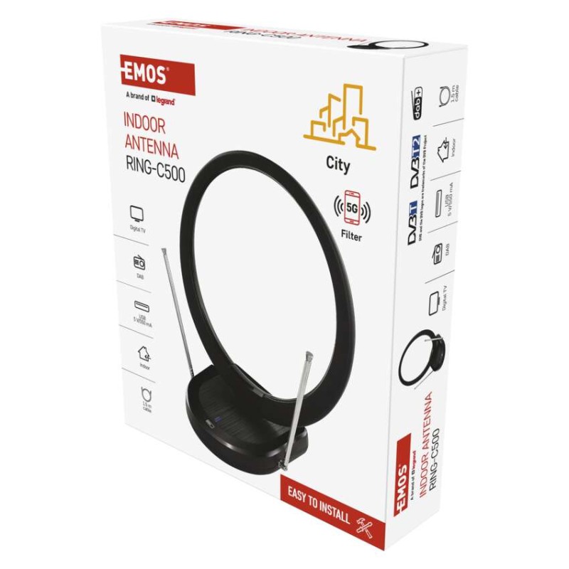 Szobaantenna CITY RING–C500, DVB-T2, DAB, LTE/4G/5G szűrő