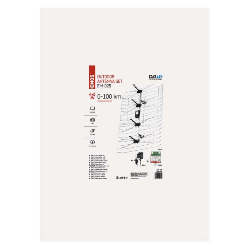 Anténa vonkajšia EM-025, 0–100 km, DVB-T2, DAB, filter LTE/4G