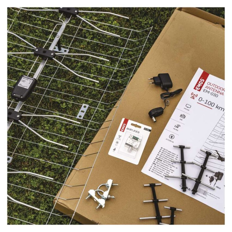 Anténa venkovní EM-030, 0–100 km, DVB-T2, DAB, filtr LTE/4G