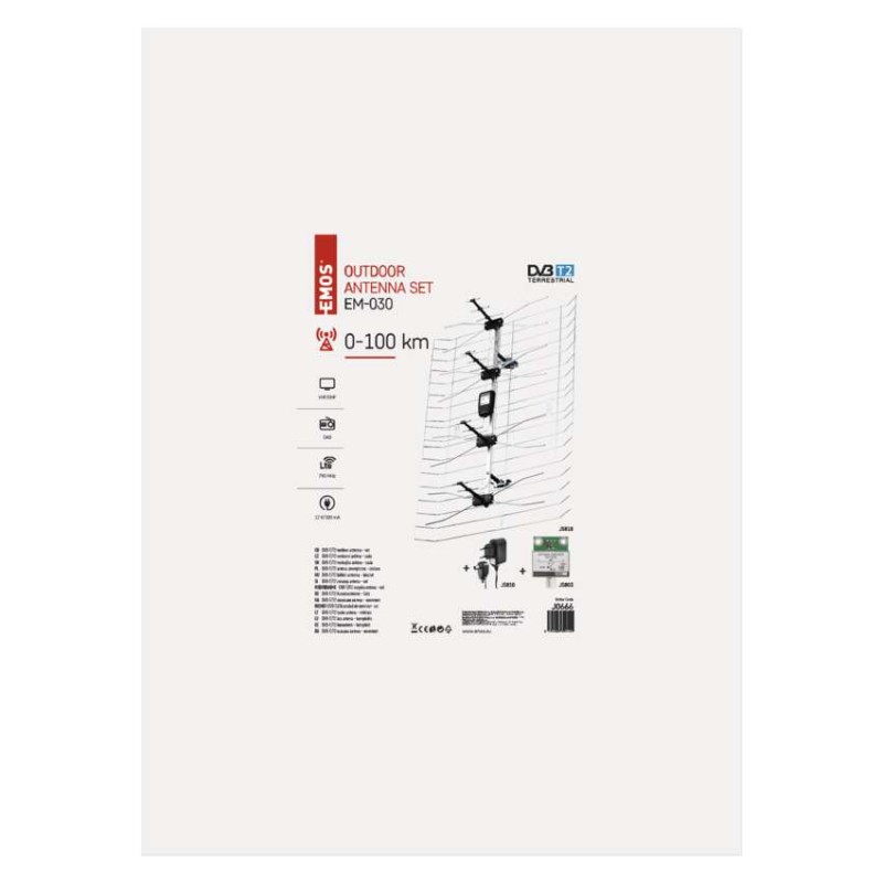 Anténa venkovní EM-030, 0–100 km, DVB-T2, DAB, filtr LTE/4G