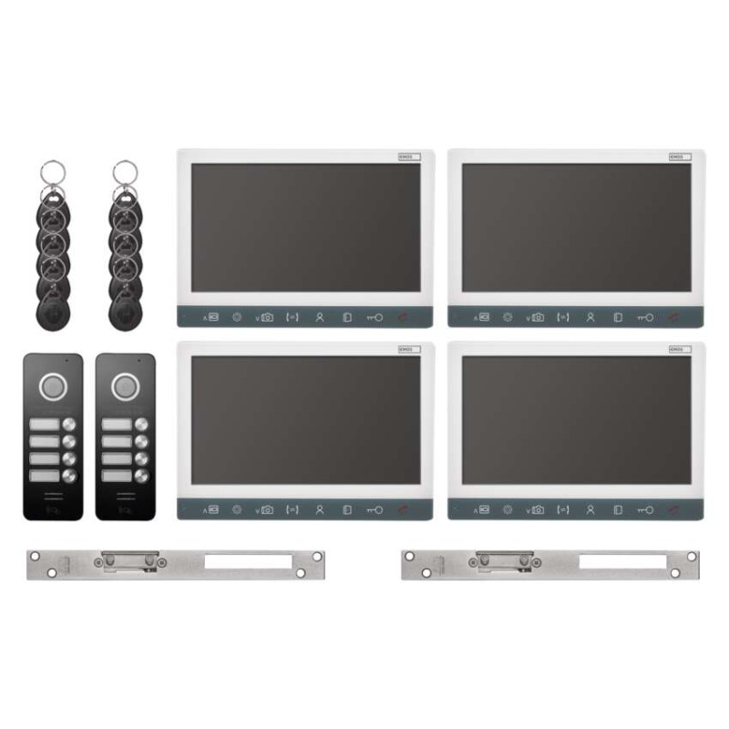 2x kamera EM-10AHD RF-4 + 4x monitor + 2x zamek FAB 1211MB