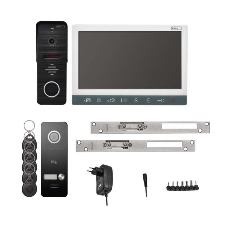 Wideodomofon EM-10AHD + kamera RF-1 + 2x zamek FAB1211MB + zasilacz