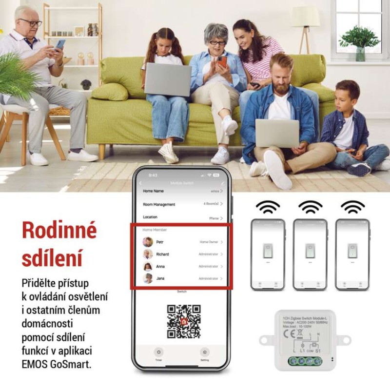 GoSmart modul spínací IP-2103SZ, ZigBee, 1-kanálový (nevyžaduje N vodič)