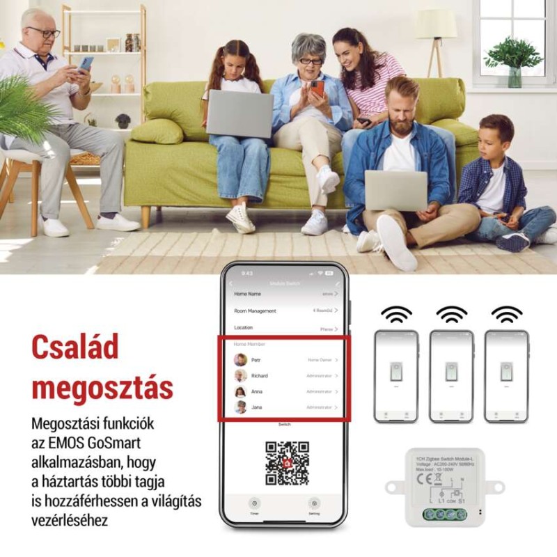 GoSmart kapcsolómodul IP-2103SZ, ZigBee, 1 csatornás (nem igényel N vezetéket)