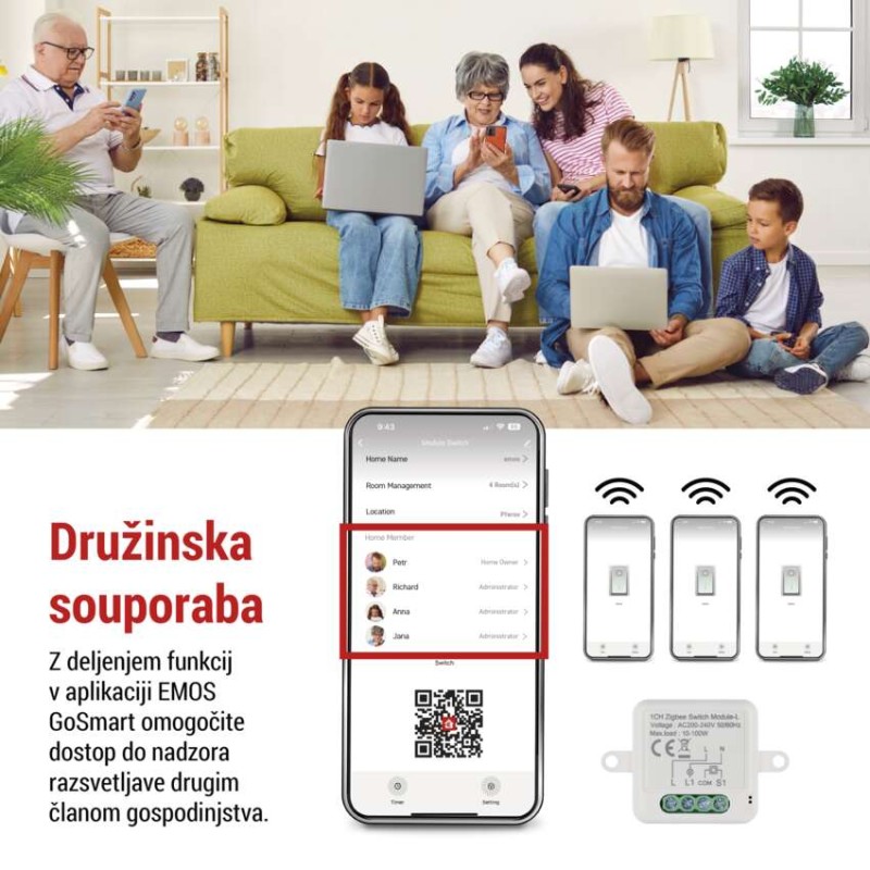 GoSmart stikalni modul IP-2103SZ, ZigBee, 1-kanalni (ne potrebuje žice N)