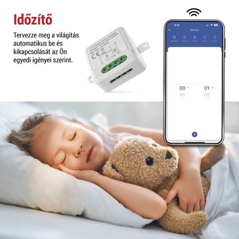GoSmart kapcsolómodul IP-2103SZ, ZigBee, 1 csatornás (nem igényel N vezetéket)