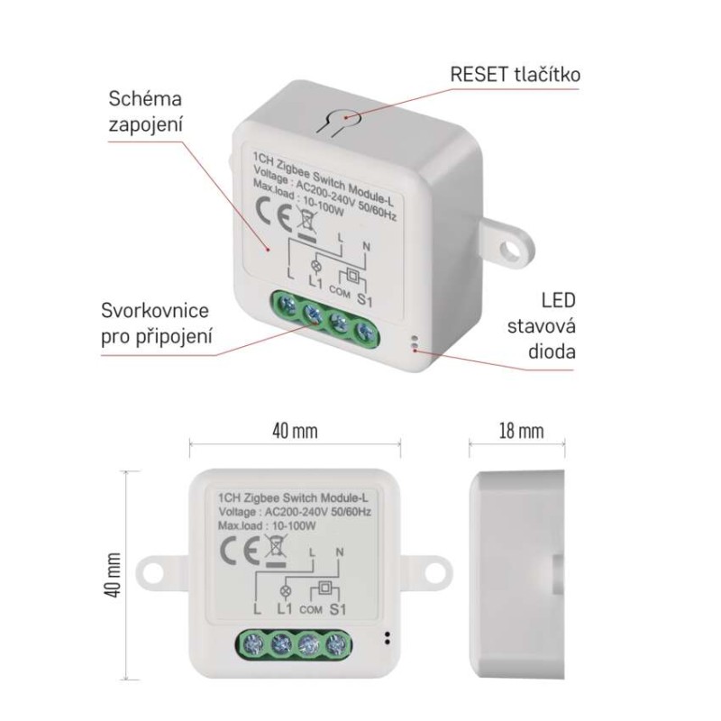 GoSmart modul spínací IP-2103SZ, ZigBee, 1-kanálový (nevyžaduje N vodič)
