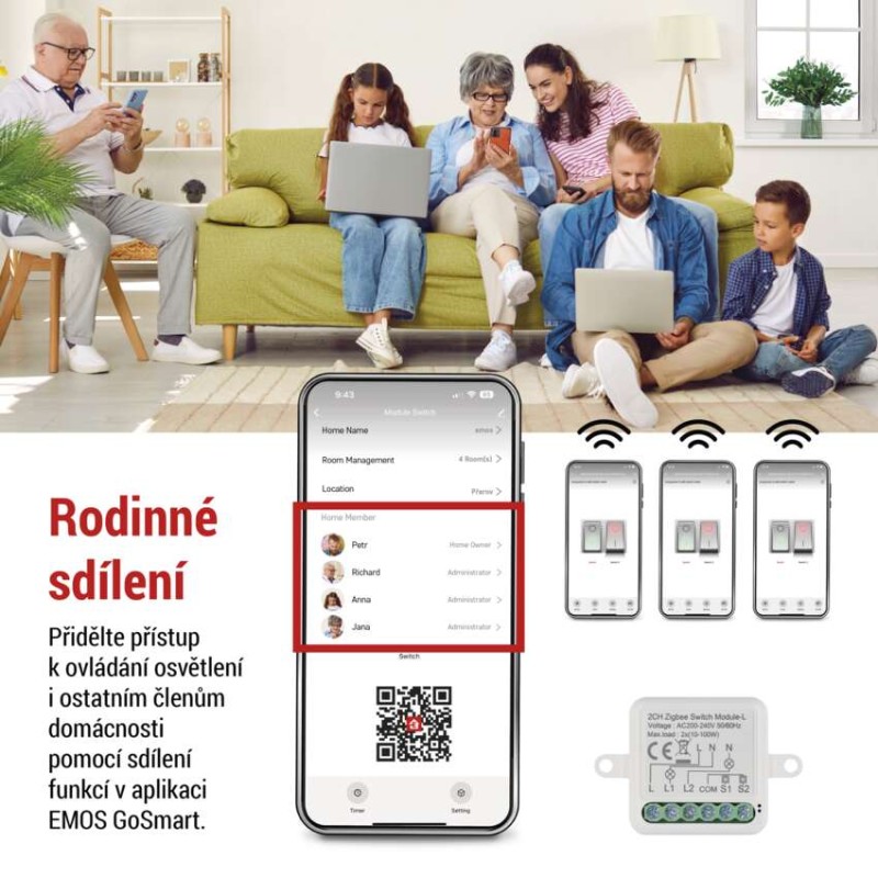 GoSmart modul spínací IP-2104SZ, ZigBee, 2-kanálový (nevyžaduje N vodič)