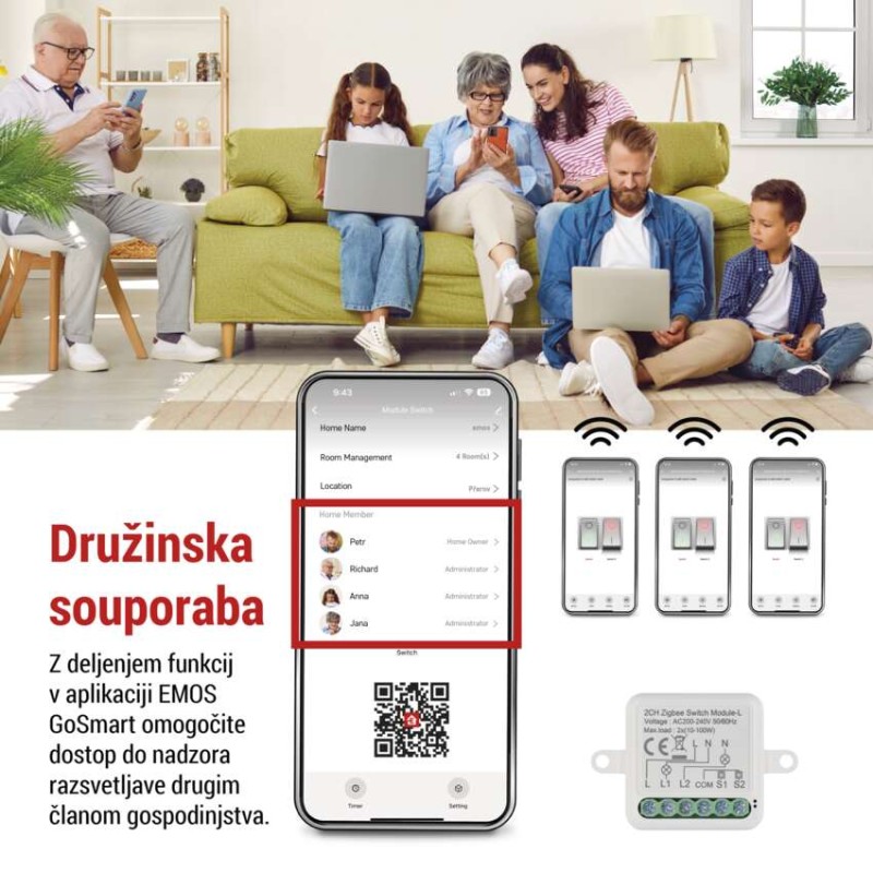 GoSmart stikalni modul IP-2104SZ, ZigBee, 2-kanalni (ne potrebuje žice N)