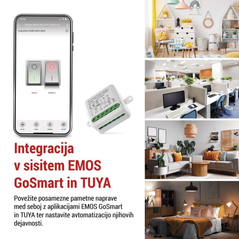 GoSmart stikalni modul IP-2104SZ, ZigBee, 2-kanalni (ne potrebuje žice N)