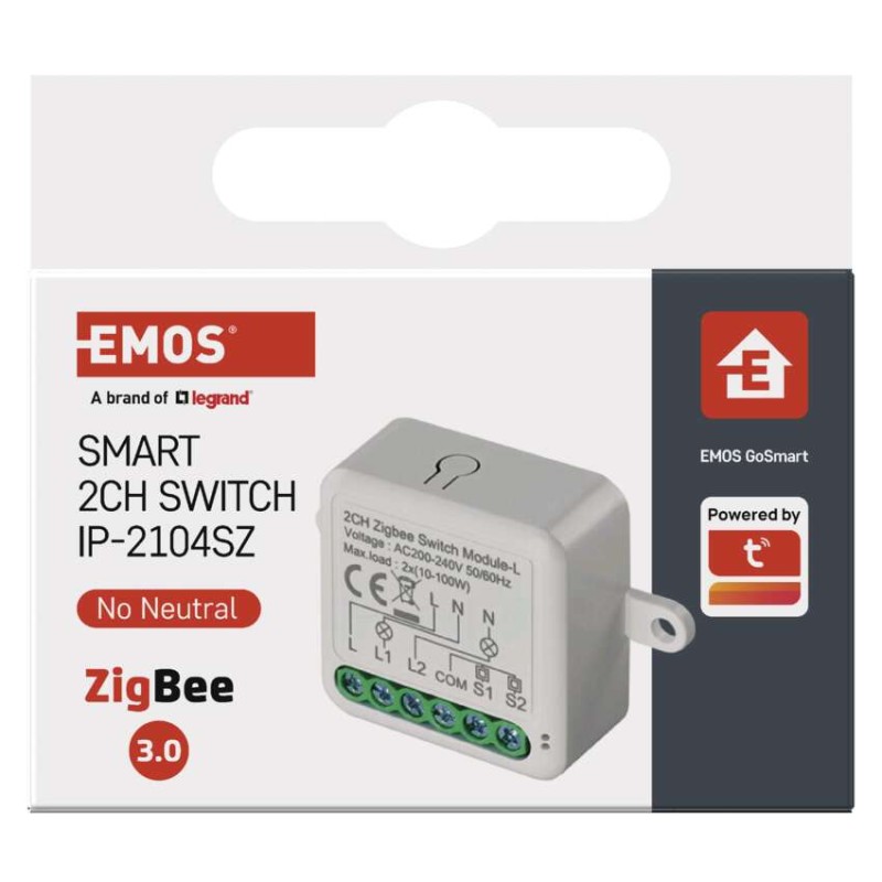 GoSmart Moduł włączeniowy IP-2104SZ, ZigBee, 2-kanałowy, bez przewodu zerowego