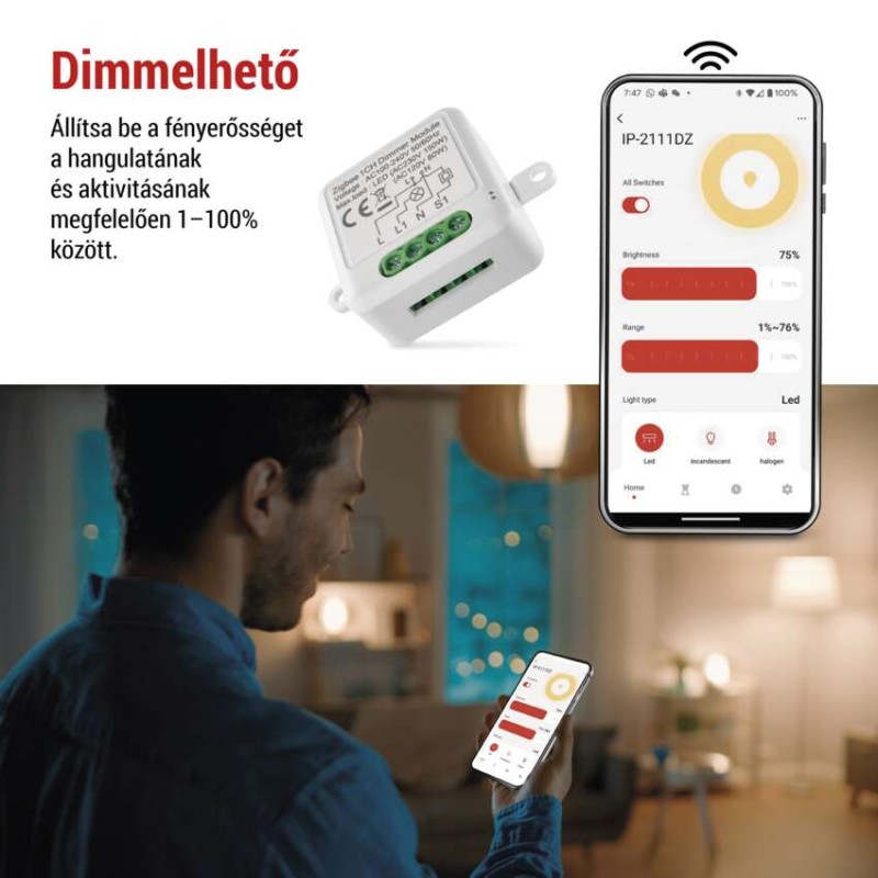 GoSmart fényerőszabályozó modul IP-2111DZ, ZigBee, 1 csatornás