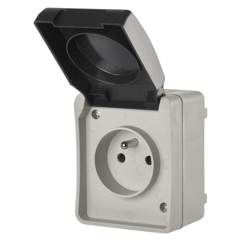 Zásuvka nástěnná, šedo-černá, IP54