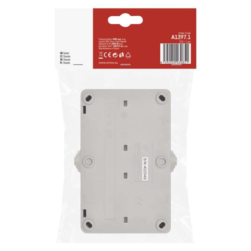 Zásuvka nástěnná dvojitá, šedo-černá, IP44