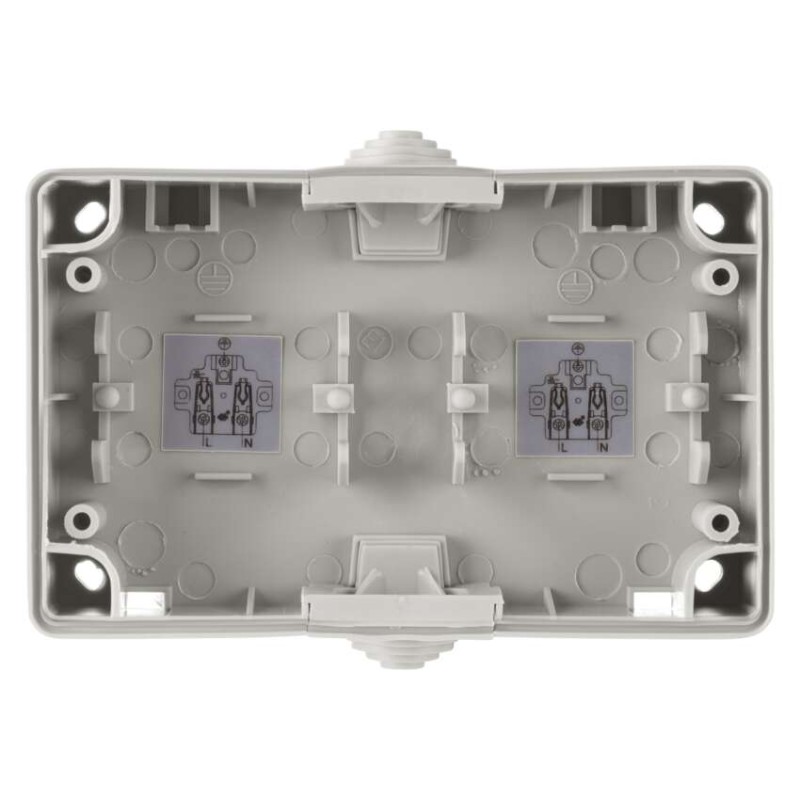 Zásuvka nástěnná dvojitá, šedo-černá, IP44