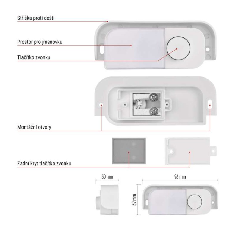 Náhradné tlačítko k drátovým zvonkům P57101, P57102 