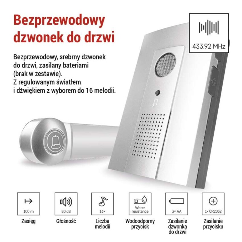 Dzwonek bezprzewodowy do drzwi P5712, 3x AA