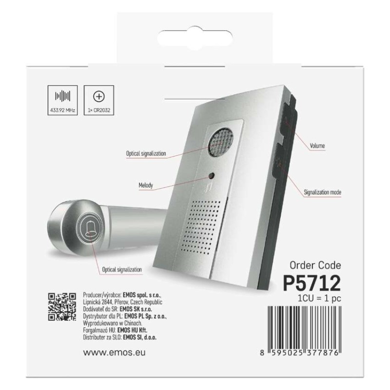 Domovní bezdrátový zvonek P5712 na 3x AA