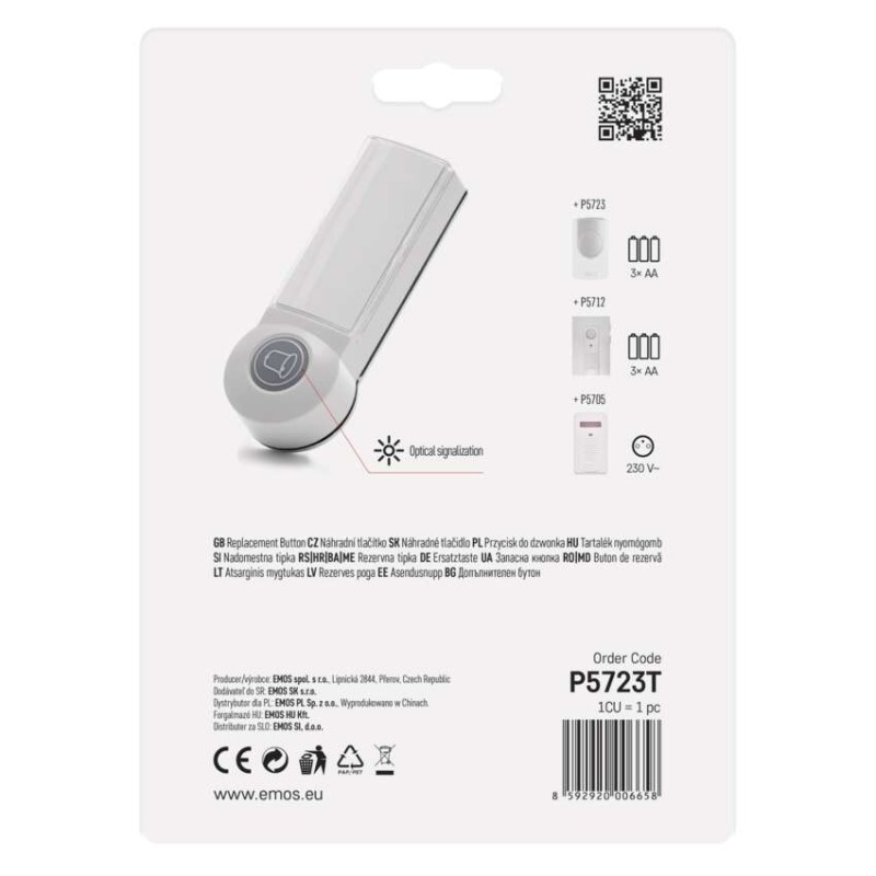 Kültéri tartalék nyomógomb P5723 csengőhöz, 1x CR2032