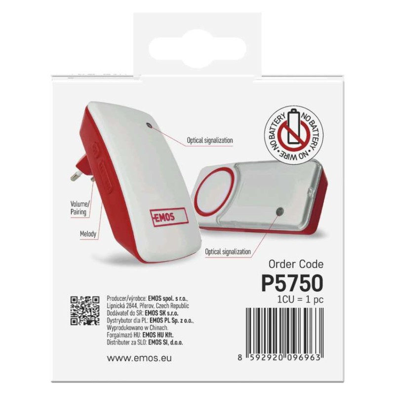 Bezbateriový domovní bezdrátový zvonek P5750 do zásuvky