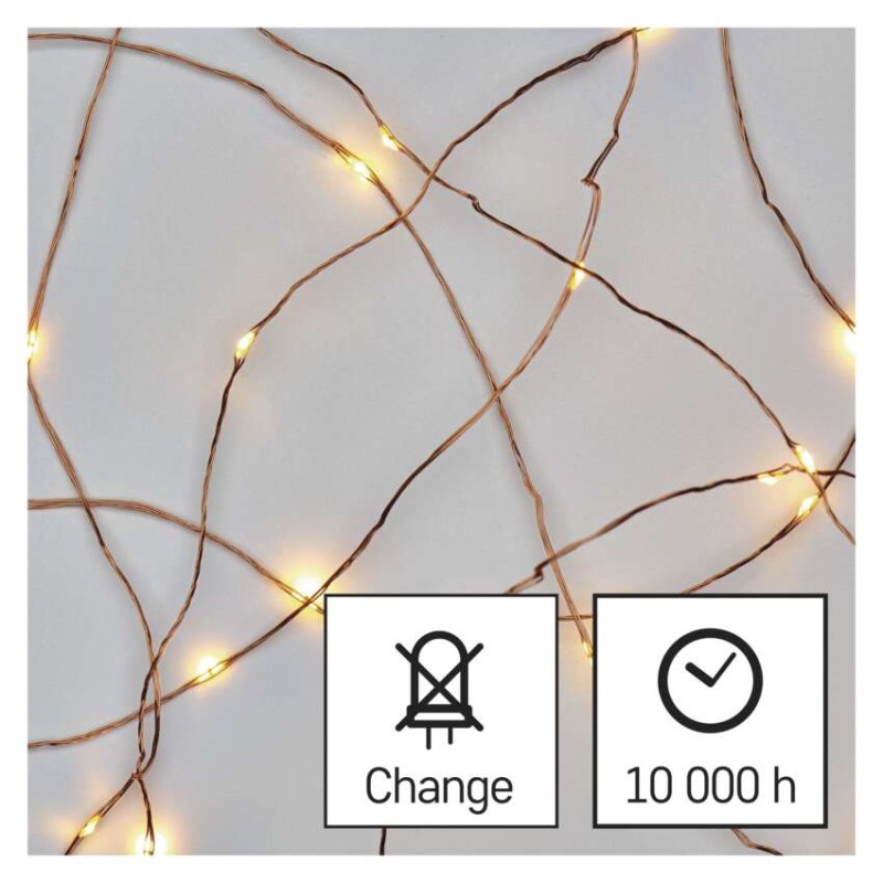 LED kalėdinių lempučių nano girlianda varinė, 0,9 m, 2xAA, vidaus, šiltai balta, laikmatis