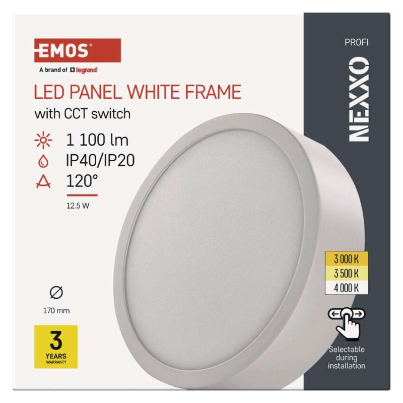 Panel LED natynkowy NEXXO, okrągły, biały, 12,5W, CCT
