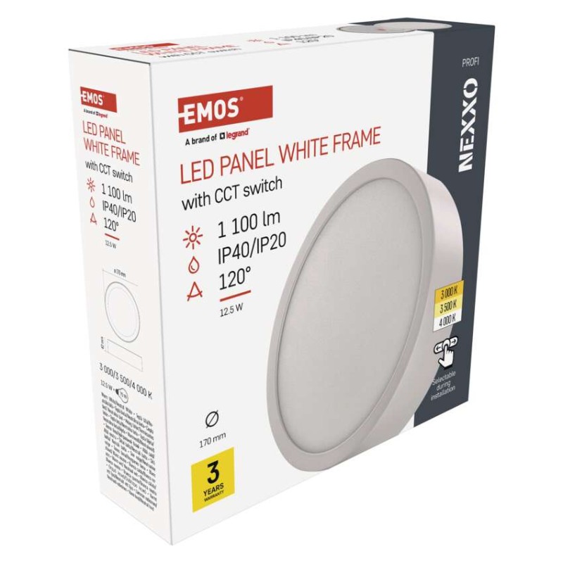 Panel LED natynkowy NEXXO, okrągły, biały, 12,5W, CCT