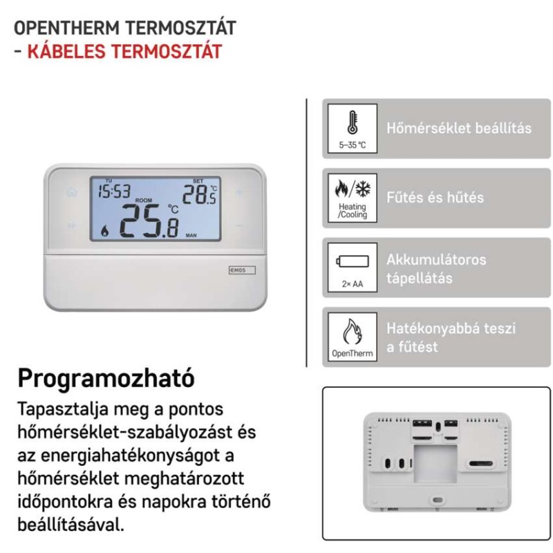 Programozható vezetékes OpenTherm szobatermosztát P5606OT