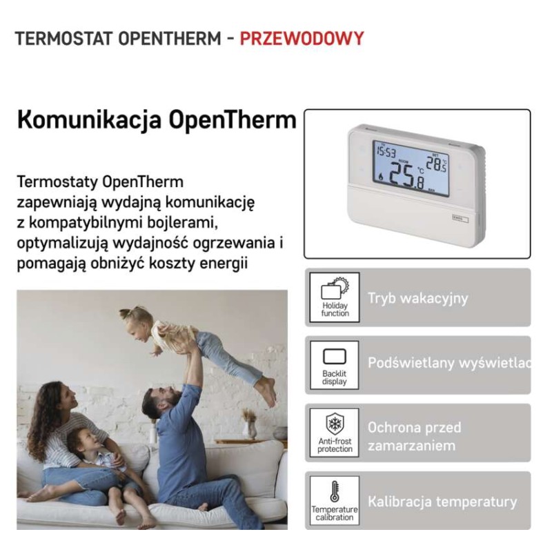 Programowalny termostat pokojowy, przewodowy z OpenTherm, P5606OT