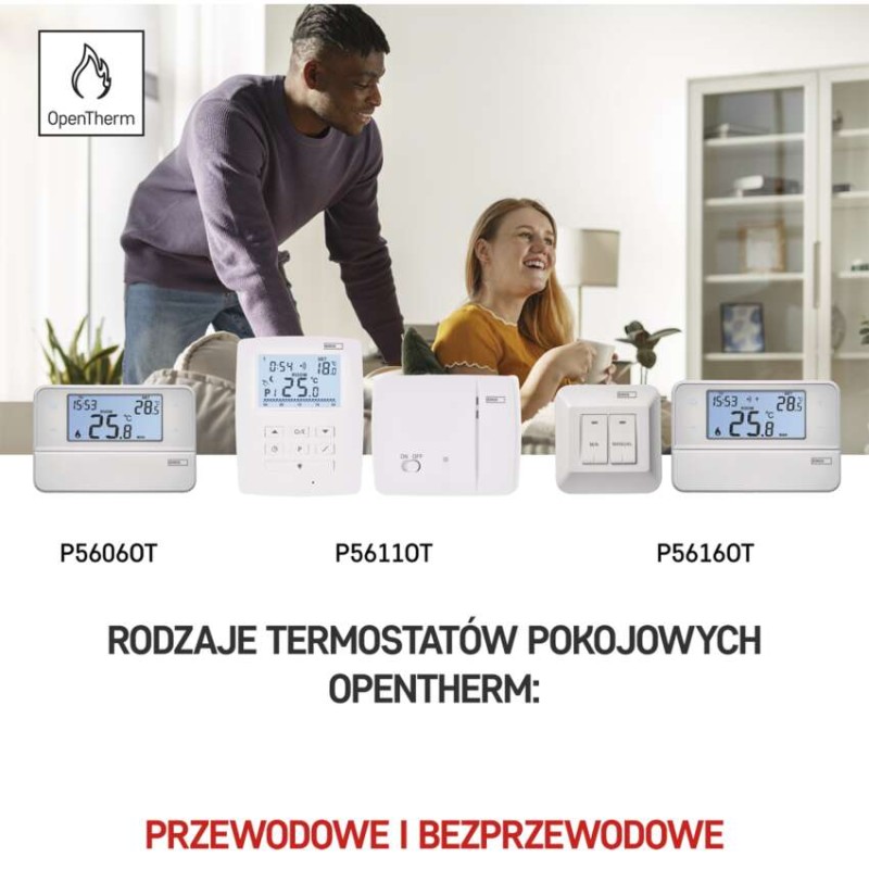 Programowalny termostat pokojowy, przewodowy z OpenTherm, P5606OT