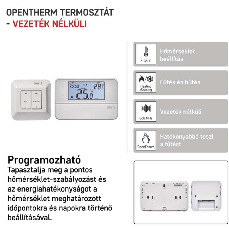 Programozható vezeték nélküli OpenTherm szobatermosztát P5616OT