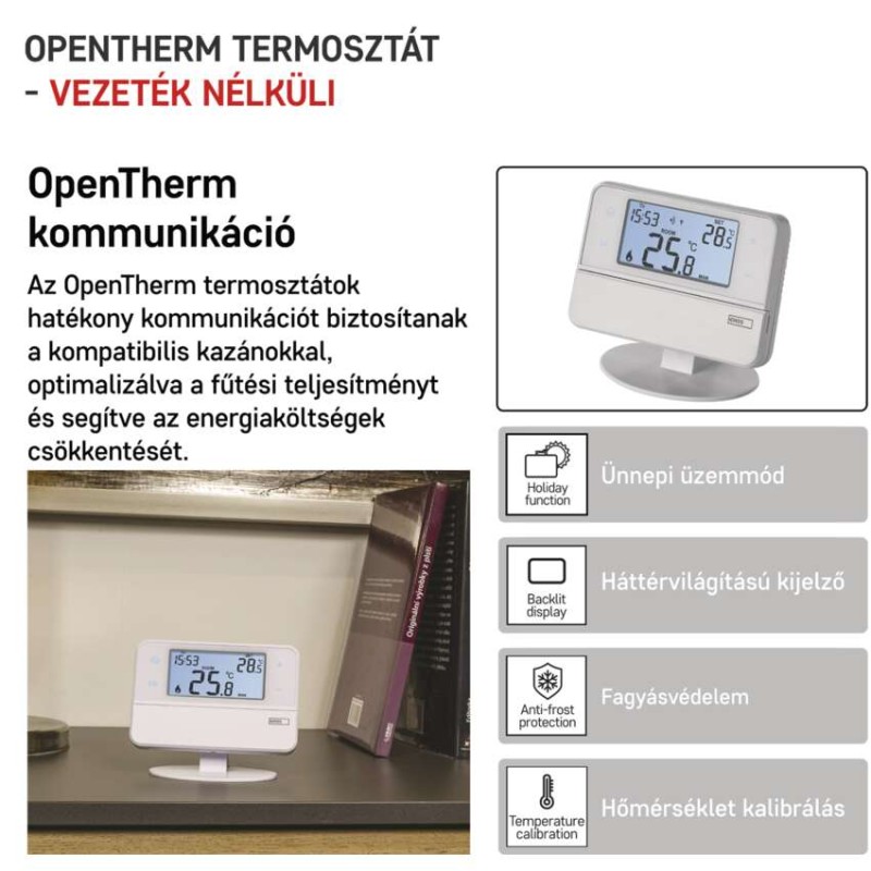 Programozható vezeték nélküli OpenTherm szobatermosztát P5616OT