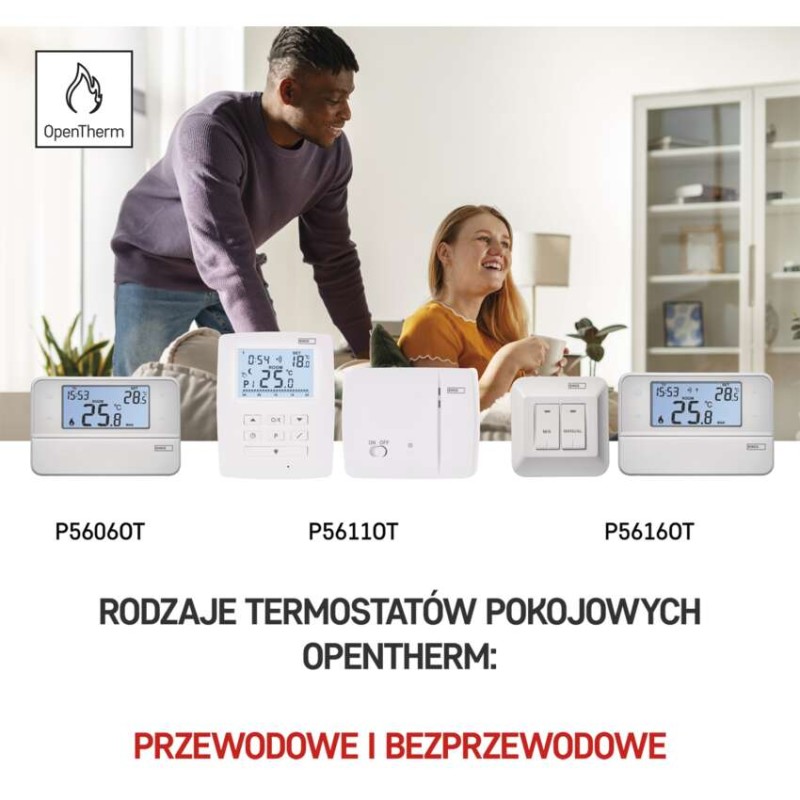 Termostat bezprzewodowy, pokojowy, programowalny z OpenTherm, P5616OT