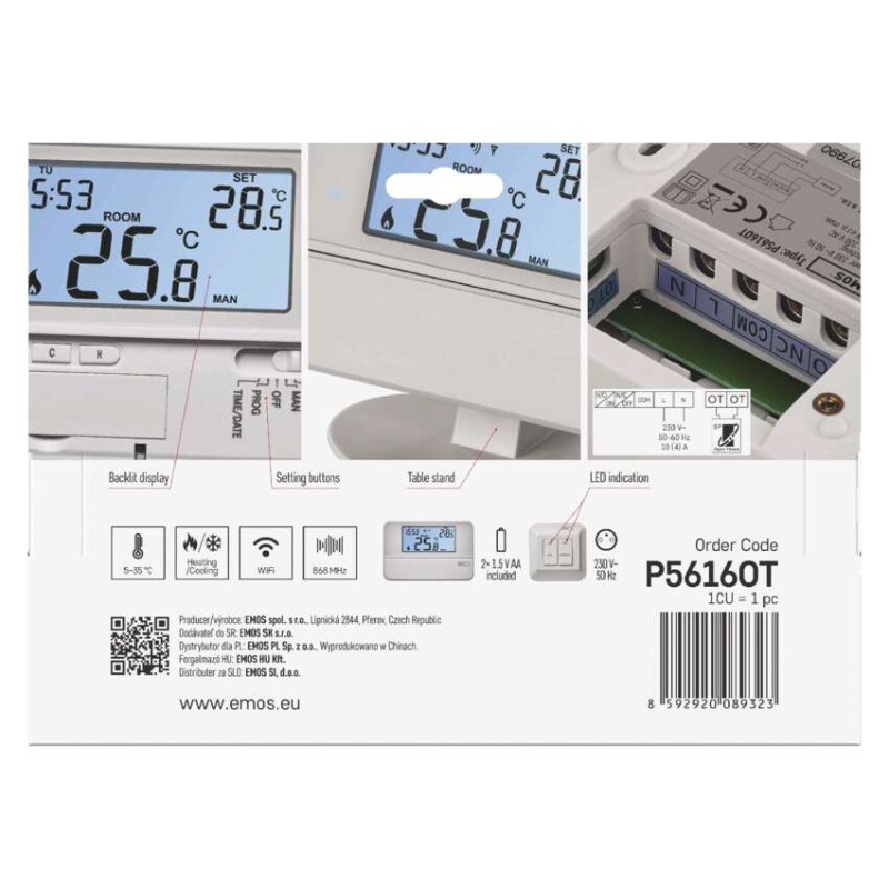 Programozható vezeték nélküli OpenTherm szobatermosztát P5616OT