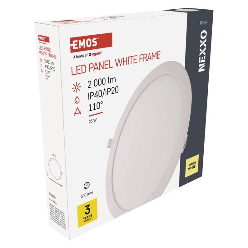 Panel LED wpuszczany NEXXO, okrągły, biały, 25W, ciepła biel