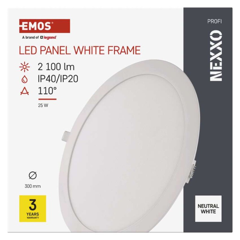 LED süllyesztett lámpatest NEXXO, kerek, fehér, 25W, természetes fehér