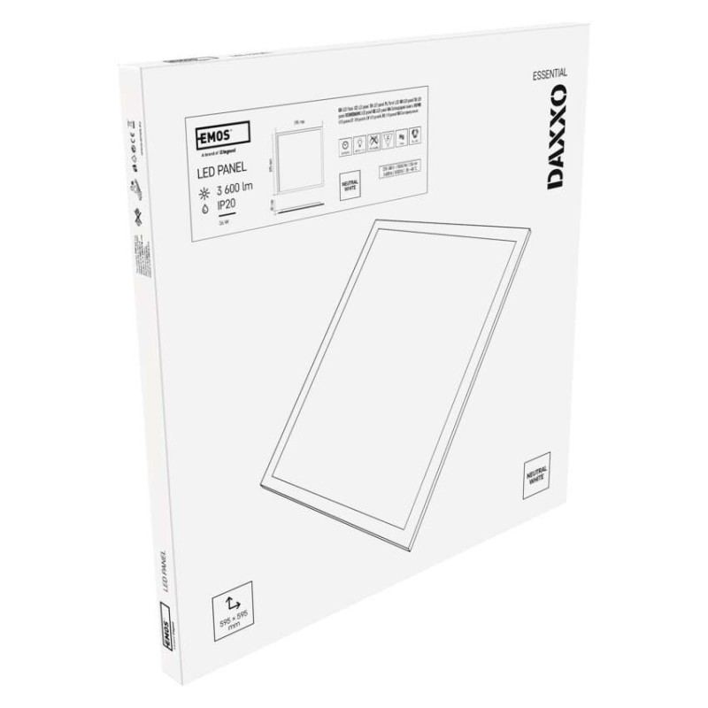 LED panel DAXXO backlit 60×60, čtvercový vestavný bílý, 36W neutr. b.
