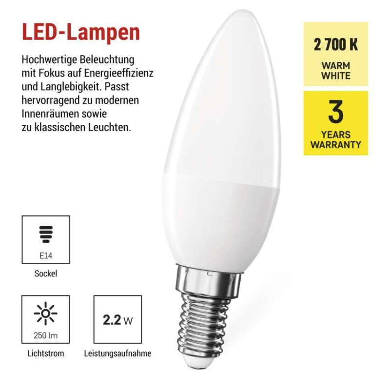 LED Lampe Classic Candle / E14 / 2,2 W (25W) / 250 lm / Warmweiß