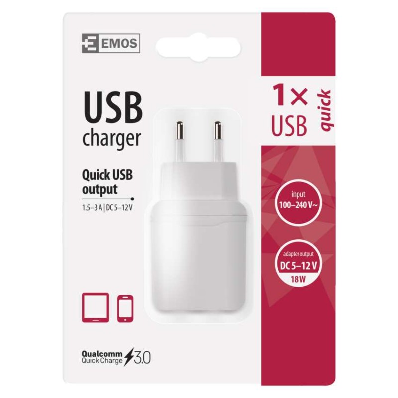 Univerzální USB adaptér QUICK do sítě 3A (18W) max.