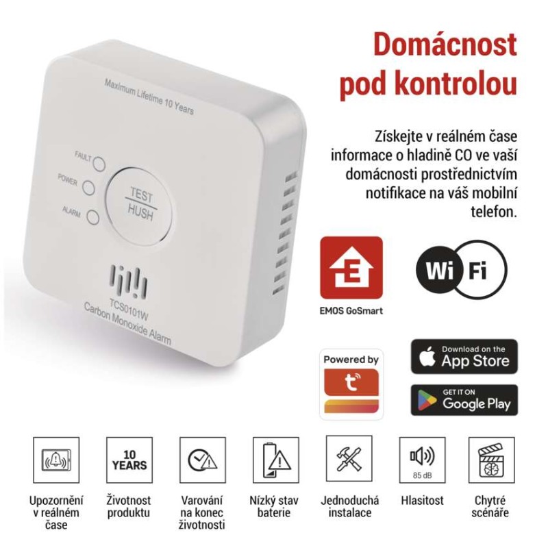 GoSmart Detektor oxidu uhelnatého TCS0101W s WiFi