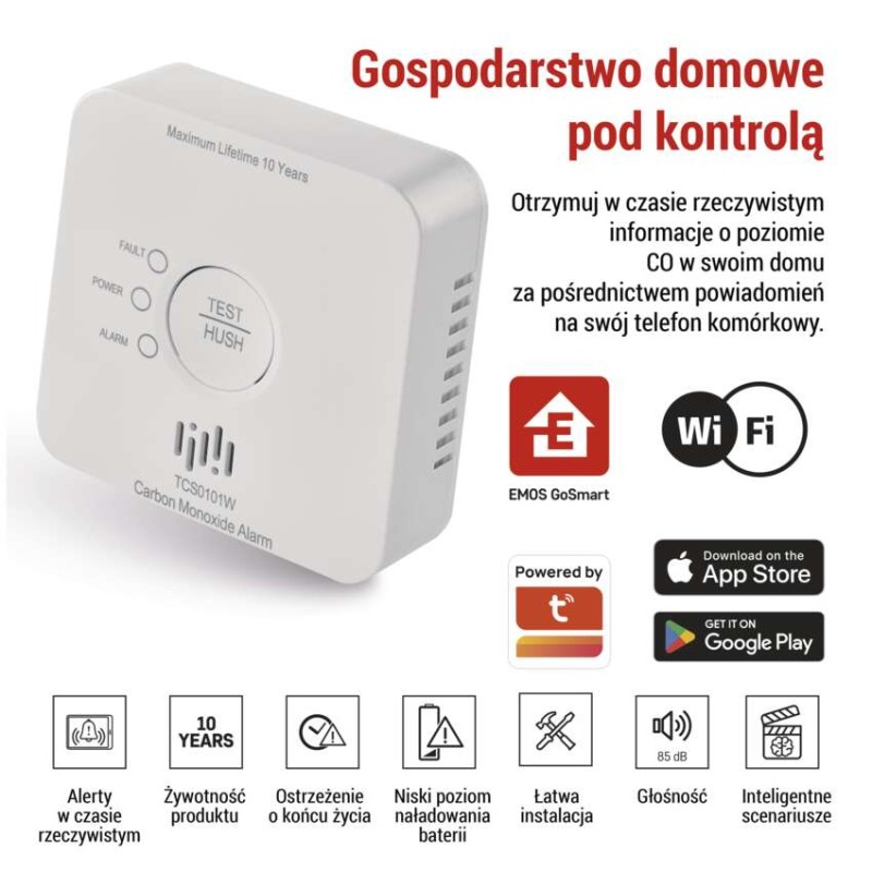 GoSmart detektor tlenku węgla TCS0101W z WiFi