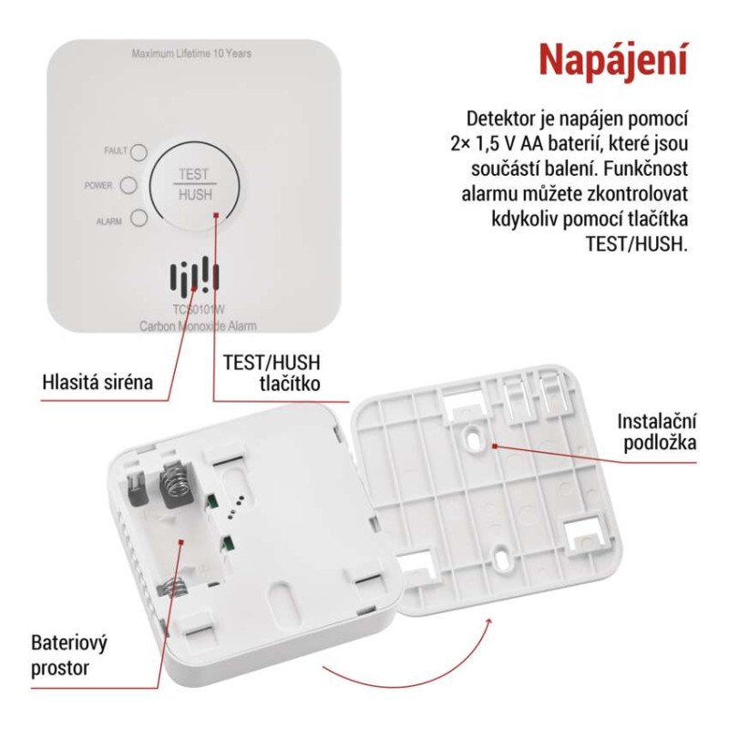 GoSmart Detektor oxidu uhelnatého TCS0101W s WiFi
