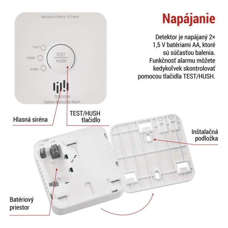 GoSmart detektor oxidu uhoľnatého v miestnosti TCS0101W s WiFi